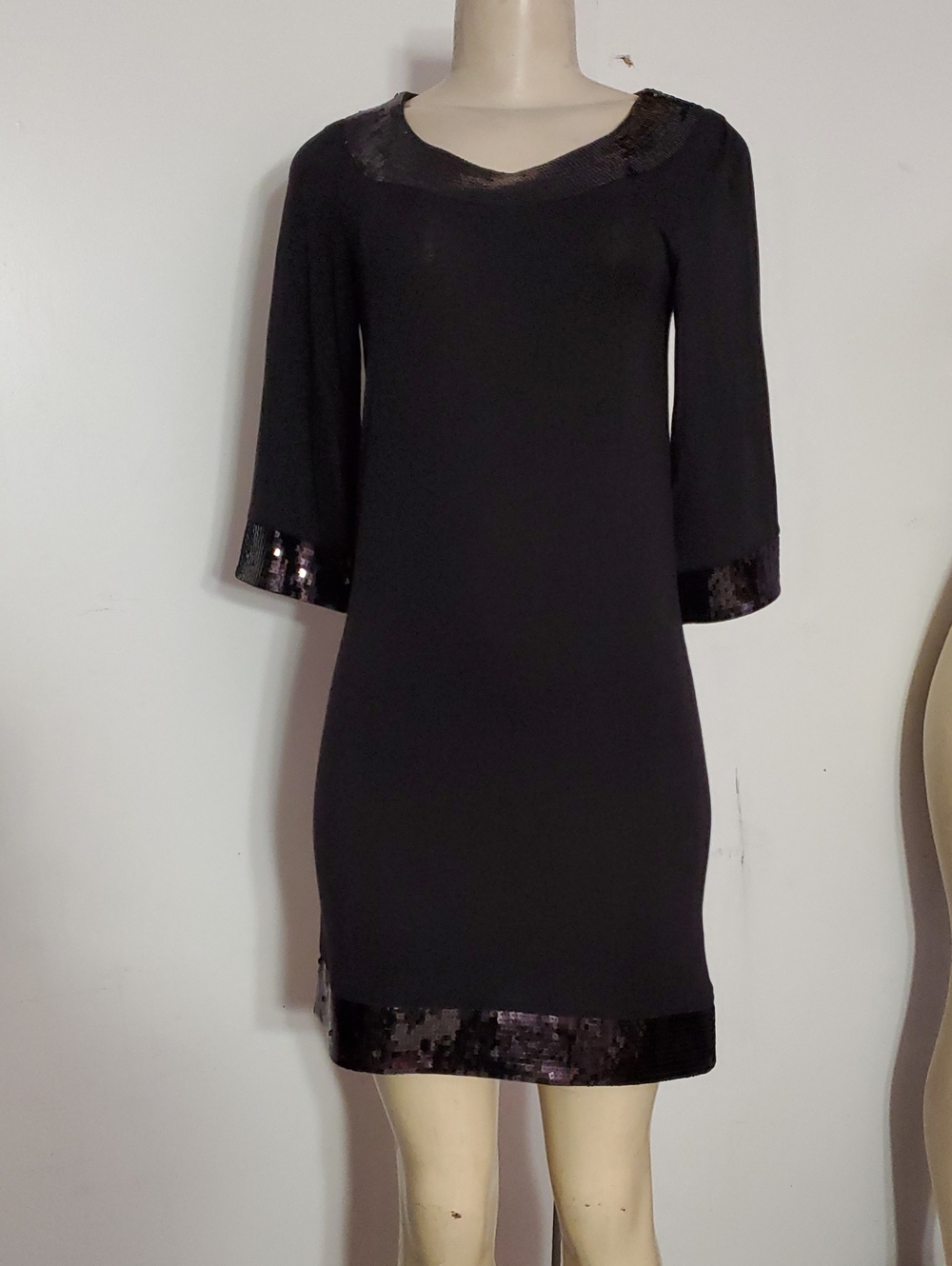 Kensie Black Sequin-Trim Mini Dress